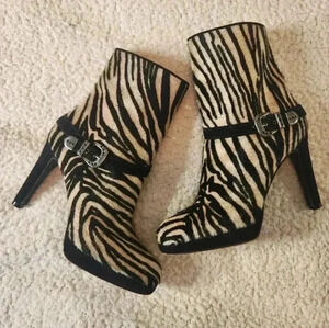 RARE VINTAGE Stuart Weitzman Zebra Print Ankle Boots, size 8